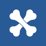 A blue square with four bones in the middle.