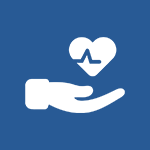 A hand holding an ekg heart with a blue background