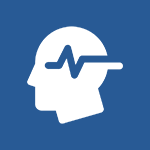 A white icon of a head with an electrocardiogram line coming out of it.